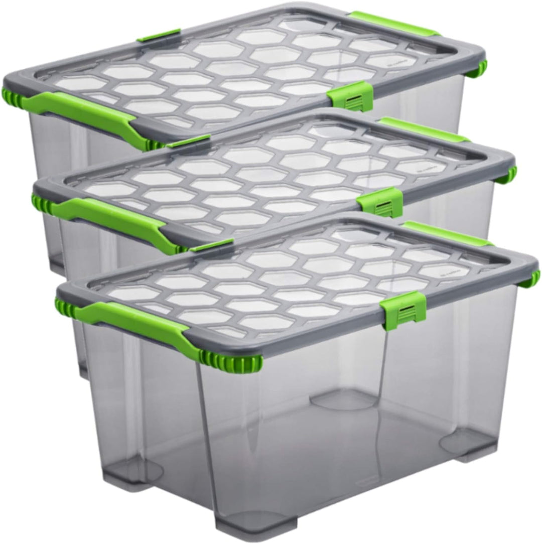 Rotho Evo Total Protection 3er-Set Aufbewahrungsbox 44l mit Deckel, lebensmittelechter Kunststoff (P