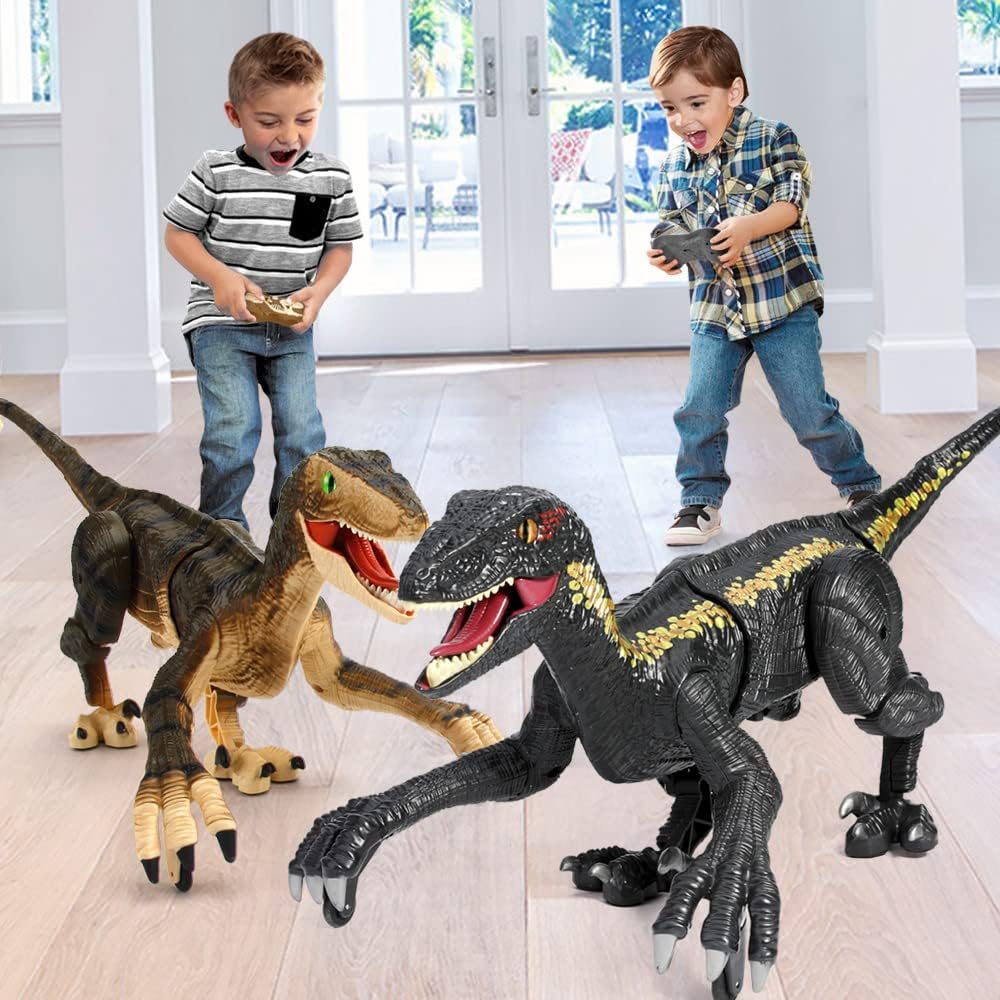 Fernbedienung Dinosaurier Spielzeug,Elektronisch Gehender Velociraptor mit LED-Beleuchtung&Realistis