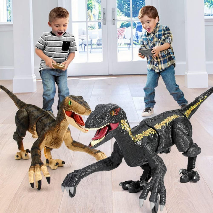 Fernbedienung Dinosaurier Spielzeug,Elektronisch Gehender Velociraptor mit LED-Beleuchtung&Realistis
