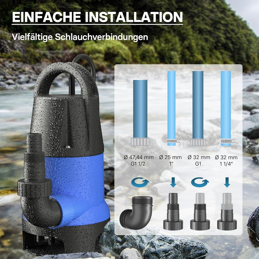 Schmutzwasserpumpe 400 W 7500 l/h Tauchpumpe Gartenpumpe Brunnenpumpe Entwässerungspumpe