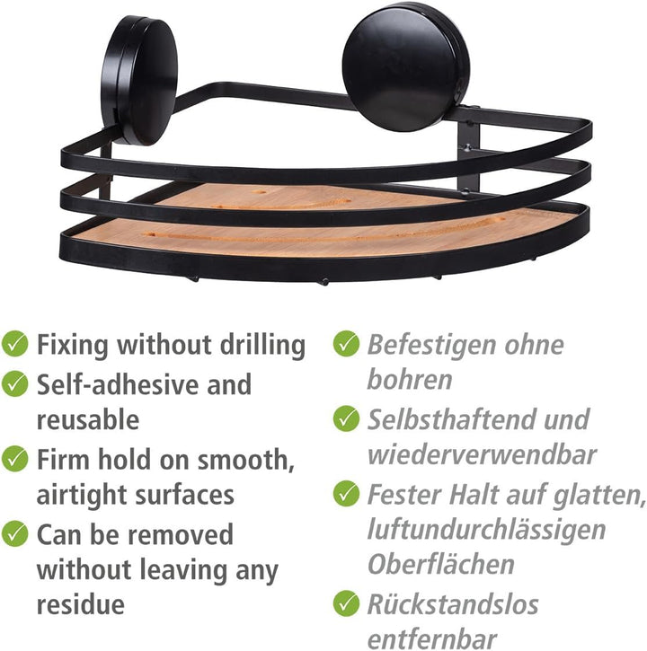 WENKO Static-Loc® Plus Eckablage Mod. Alba, Badezimmerablage aus lackiertem Stahl & Bambus, Befestig