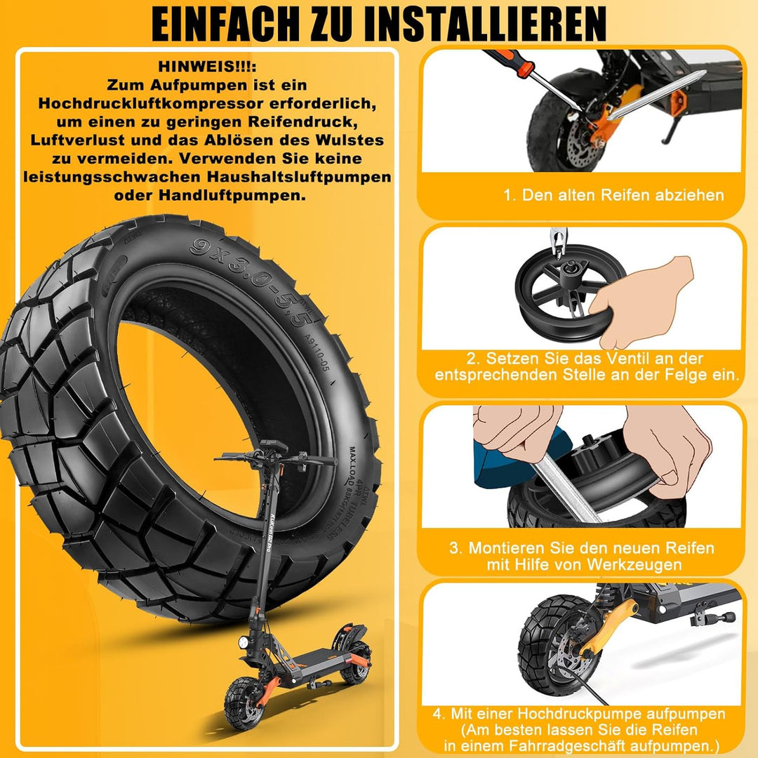 9x3.0-5.5 Reifen Tubeless Offroad für Kukirin G2 PRO Reifen 9.0x3.0-5.5, 9 Zoll All Terrain E Scoote