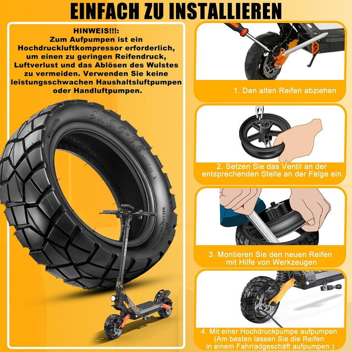 9x3.0-5.5 Reifen Tubeless Offroad für Kukirin G2 PRO Reifen 9.0x3.0-5.5, 9 Zoll All Terrain E Scoote