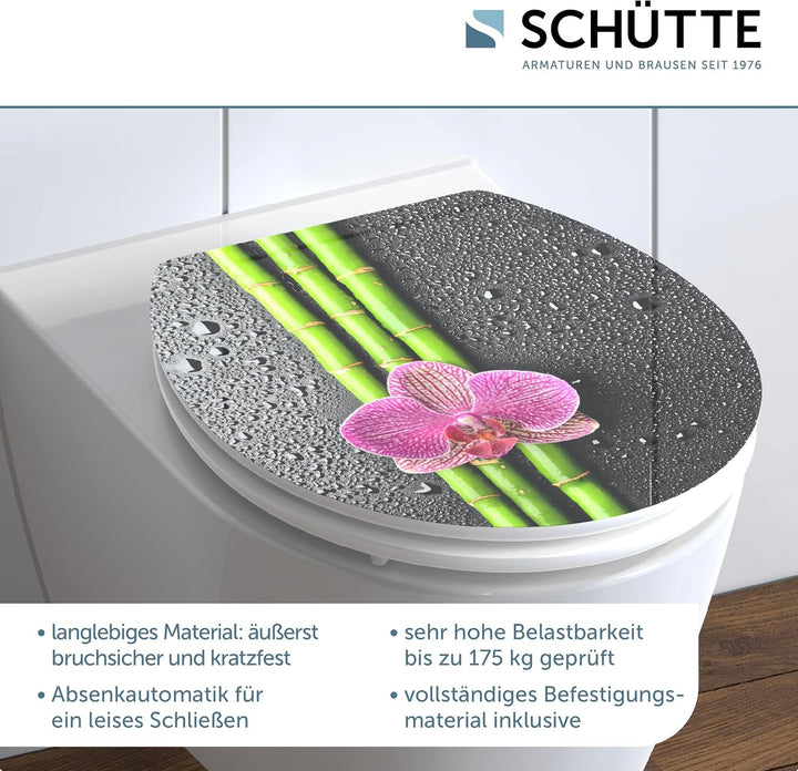 SCHÜTTE WC-Sitz Holzkern HG ASIA, Hochglanz Toilettensitz mit Absenkautomatik, passend für alle hand
