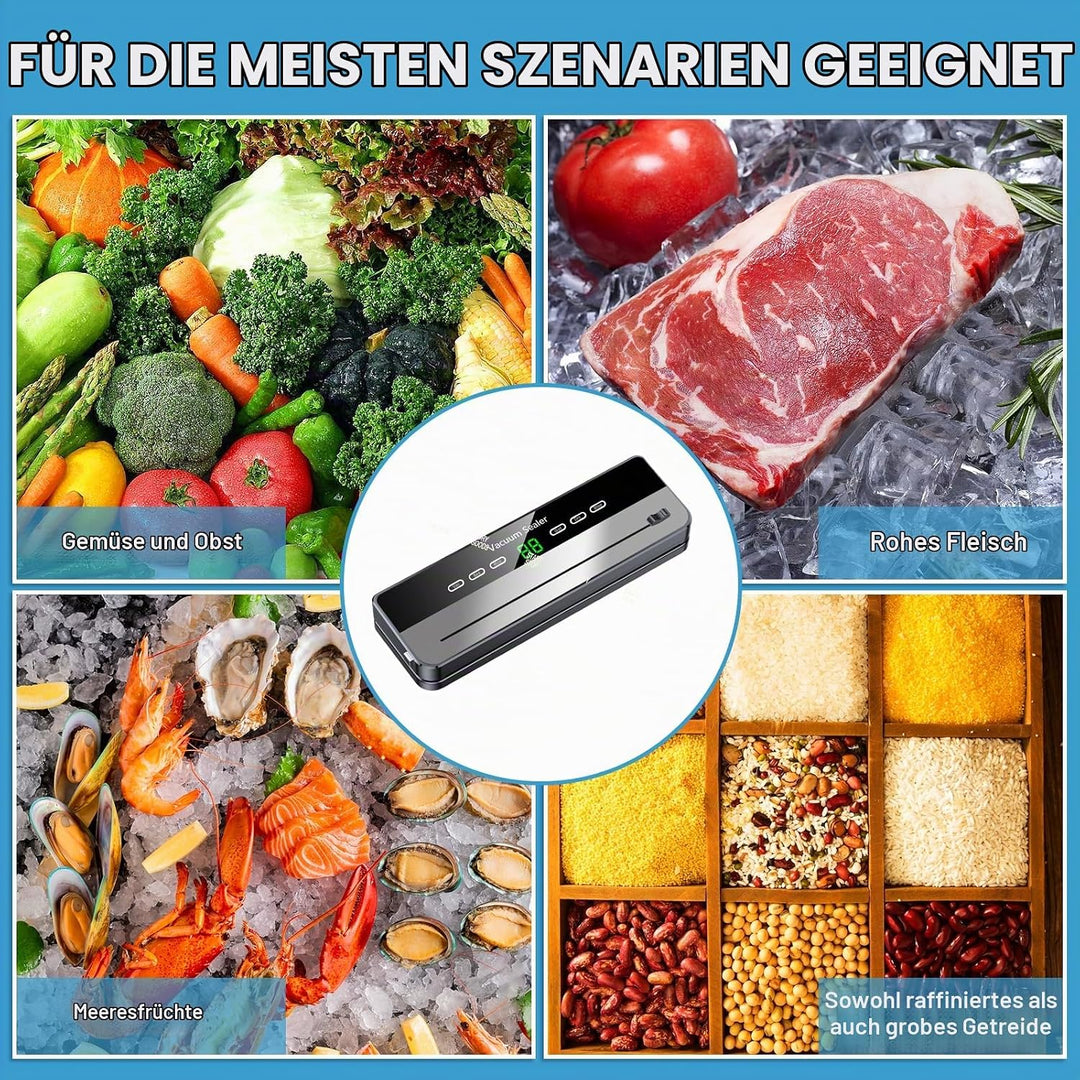 Vakuumiergerät, 5-in-1 Lebensmittel Vakuumierer mit 10 Stück 20x30cm Vakuumierbeutel, 65Kpa Abnehmba