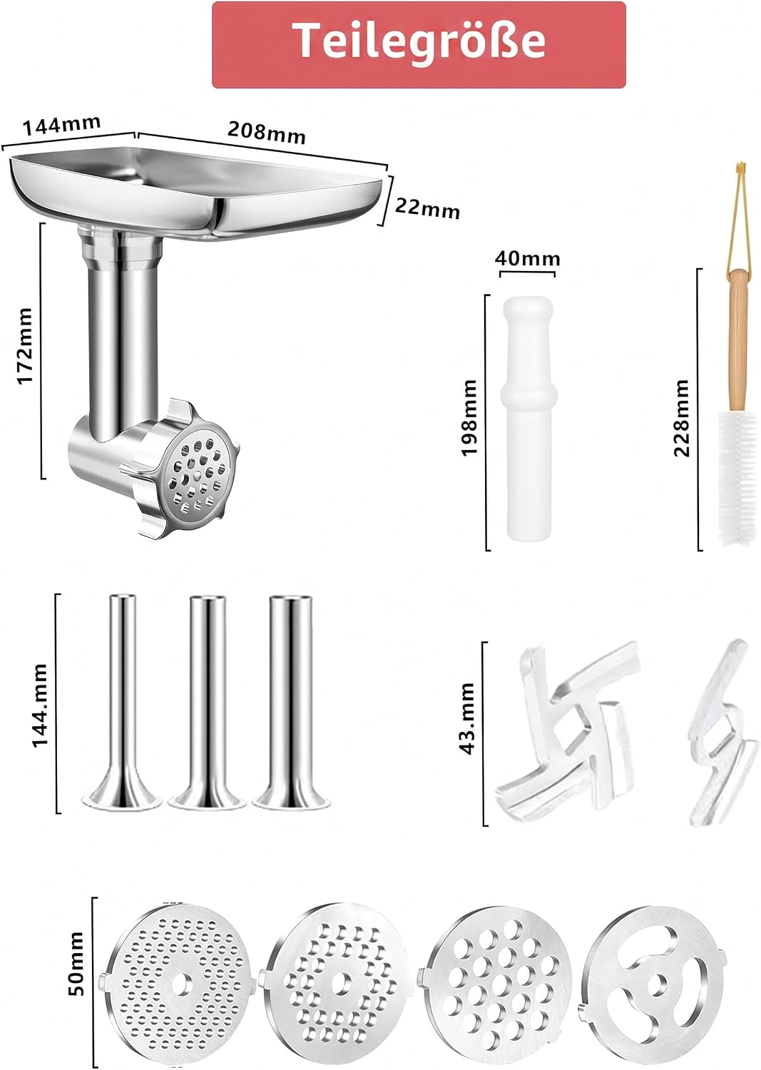 Fleischwolf &amp; Aufsätze für KitchenAid Standmixer, Kitchenaid Zubehör Mixer mit 3 Wurstfüllhörner, 3