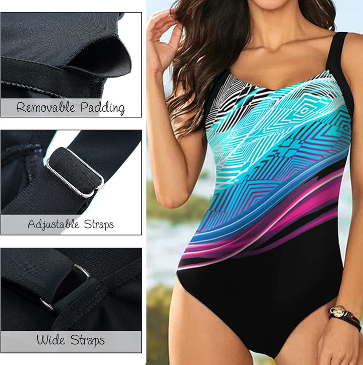 Badeanzug Damen Bauchweg Bademode Push Up Einteiler Badeanzug Sport Swimsuits Monokini Schwarz Badem