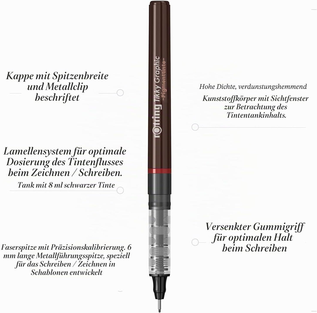 rOtring Tikky-Grafik Fineliner Filzstifte | 0,3 mm | schwarze Tinte | 12-er Box 0.3 bordeaux, 0.3 bo