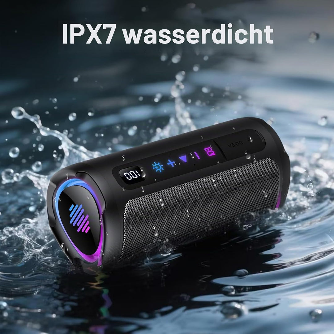 aowoka Bluetooth Lautsprecher mit Licht, 20W tragbare Musikbox, verbesserter Bass, LED-Anzeige, 20 S