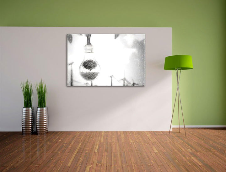Pixxprint Light Bulb Alternative Energy Concept Kohle Zeichnung Effekt, Format: 100x70 auf Leinwand,