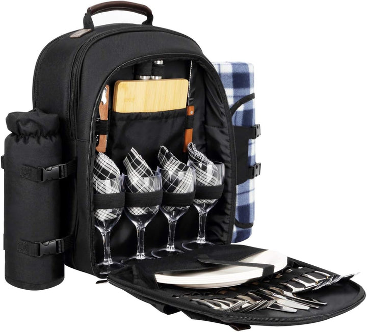 Sunflora Picknickrucksack für 4 Personen mit Decke Picknickkorb Set für 2 Personen mit isolierter Kü