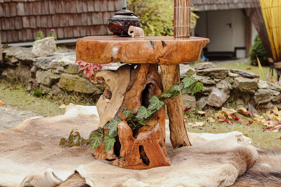 Windalf Rustikaler Beistelltisch Karima Winwood 56 cm Kleiner Wohnzimmertisch UNIKAT Handarbeit aus