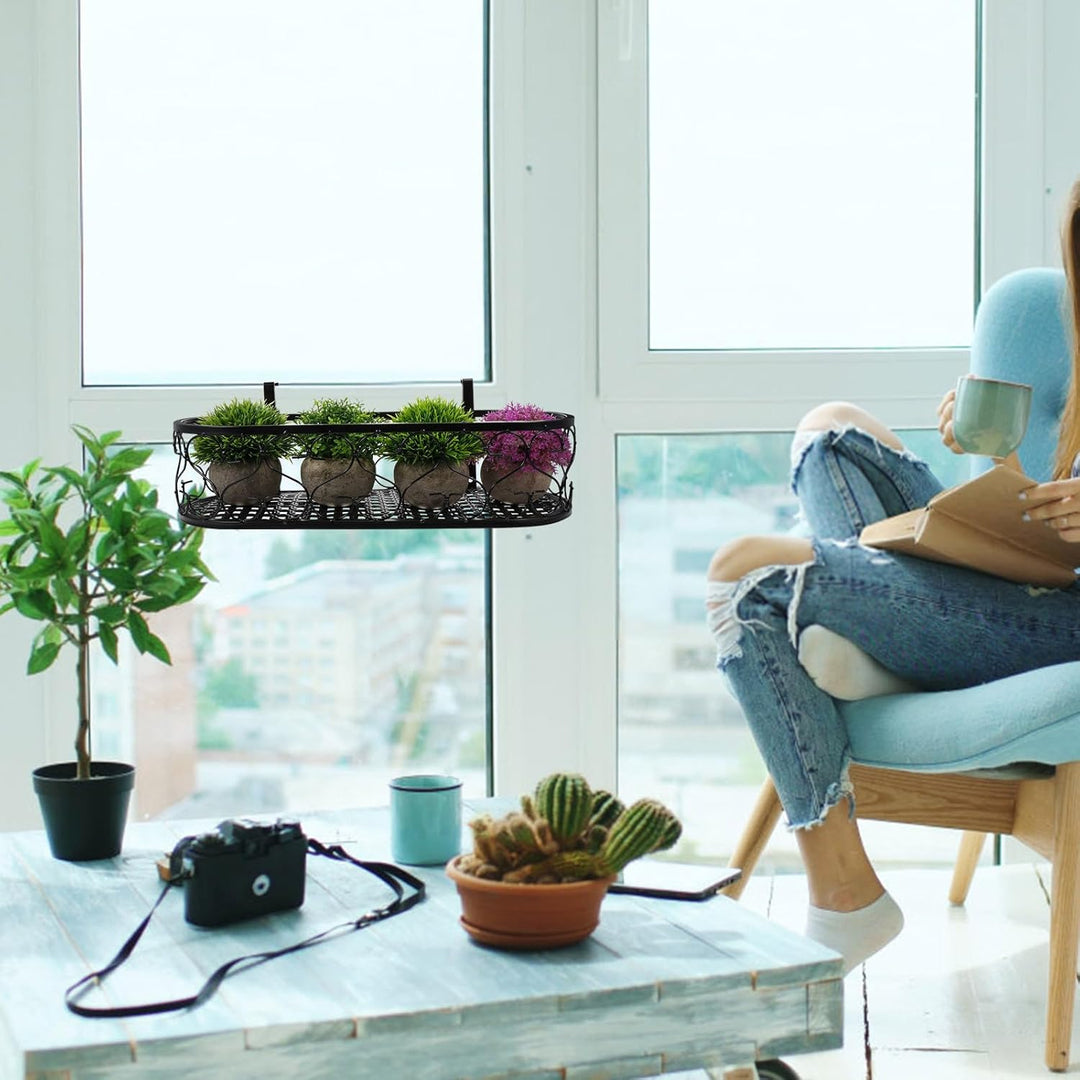 Balkon Hängender Blumentopfhalter aus Eisen Pflanzenregal Geländer Pflanzentopfständer für Garten Ba