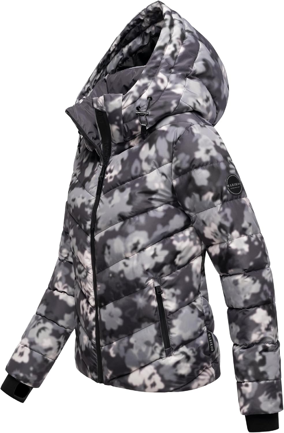 MARIKOO Damen Winterjacke warme Steppjacke mit abnehmbarer Kapuze Samuiaa XVI XS-3XL XS Dark Flower,