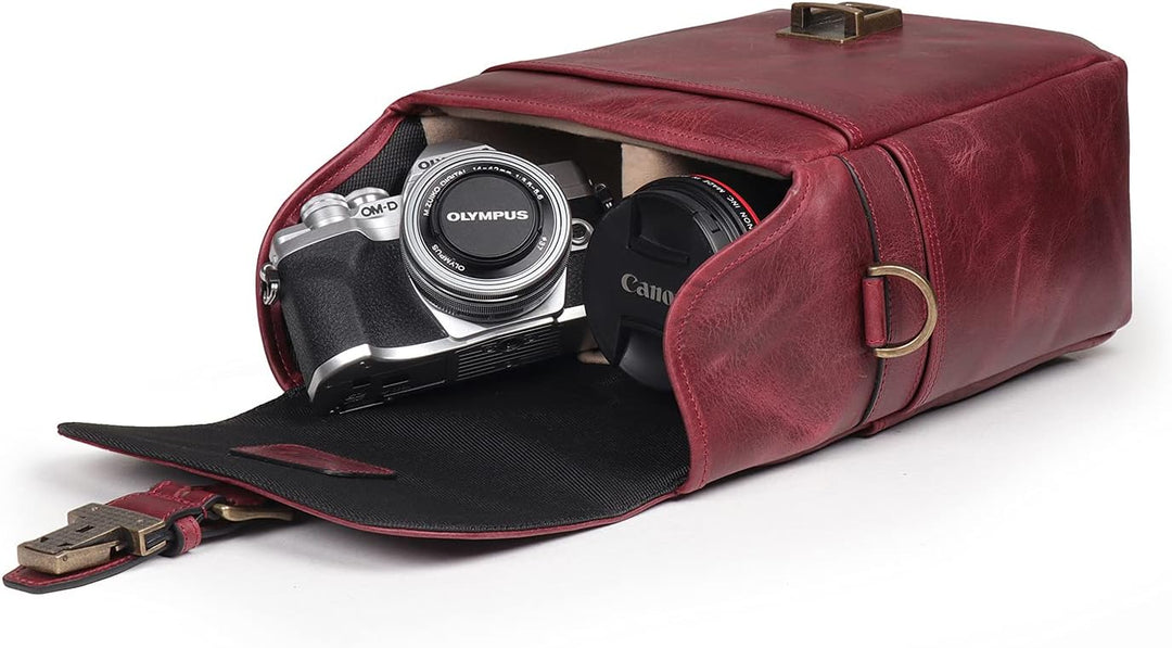 MegaGear MG1700 Torres Mini Kameratasche - Kuriertasche aus echtem Leder für Spiegellose, Sofortbild