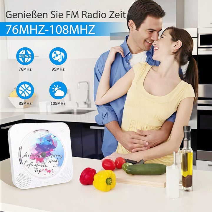 Tragbarer CD-Player, CD Players Bluetooth 5.1 mit Fernbedienung Unterstützung Timer, HiFi-Lautsprech