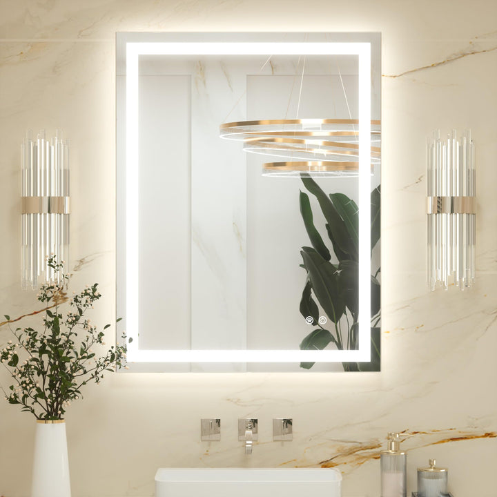 Keonjinn Badspiegel mit Beleuchtung 70x90cm, Badezimmerspiegel Beleuchtet Beschlagfrei Led Bad Spieg