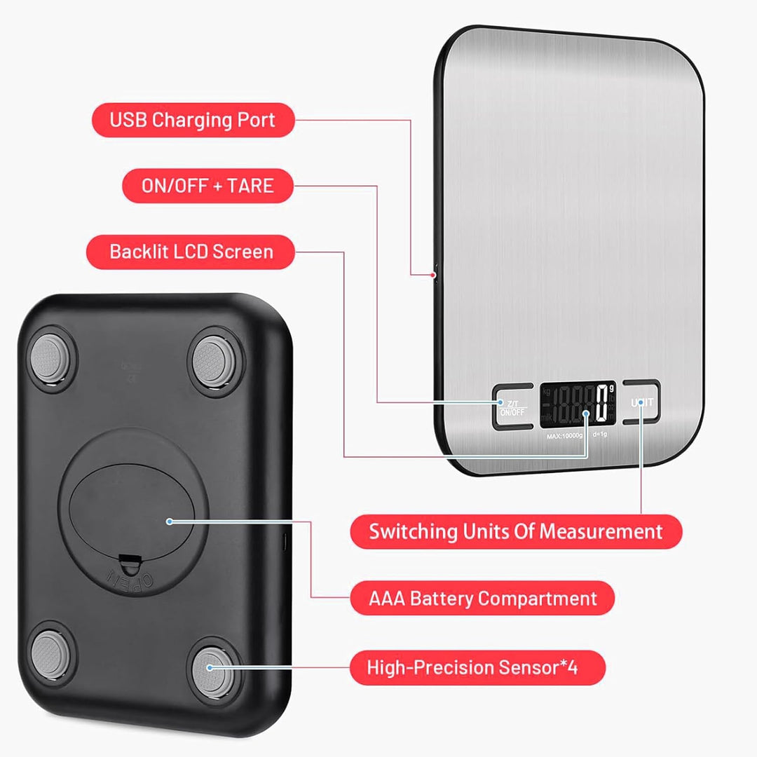 Rechargeable Food Digital Scale, USB C Port with Fast Charging Support Kitchen Scale Multifunction S