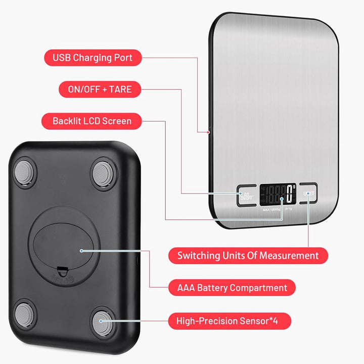 Rechargeable Food Digital Scale, USB C Port with Fast Charging Support Kitchen Scale Multifunction S