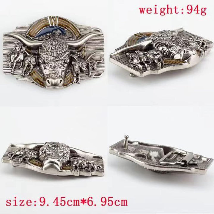 WRJAHCG Gürtel Western für Cowboy, Vintage Long Horn Bull Rodeo Western Cowboy Gürtel,Silver coffee,