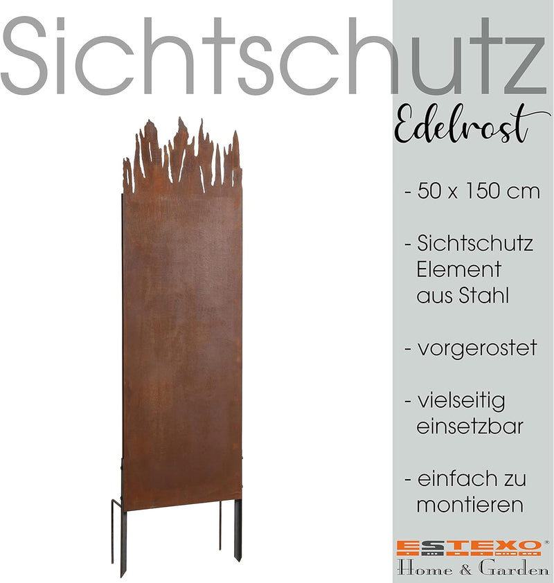 ESTEXO Sichtschutzelement Sichtschutzwand Gartenzaun Rost Sichtschutz Flames Metall Edelrost Gartend