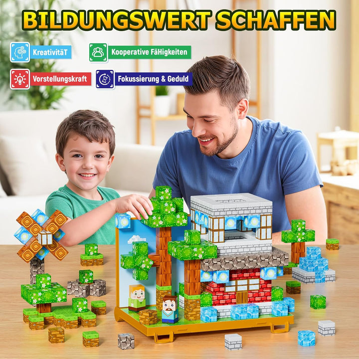 Magnetische Bausteine 84 Teile, Magnetisches Bauwelt Magnetblöcke Fliesen mit Klappbarer Grundplatte