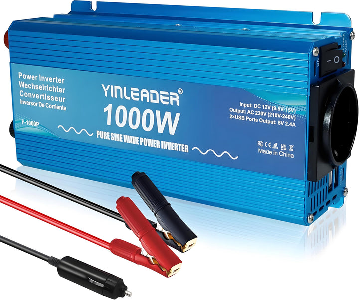 Wechselrichter 1000W /2000W Yinleader Reiner Sinus DC 12V AC 230V Spannungswandler 1 AC Ausgang 2 US