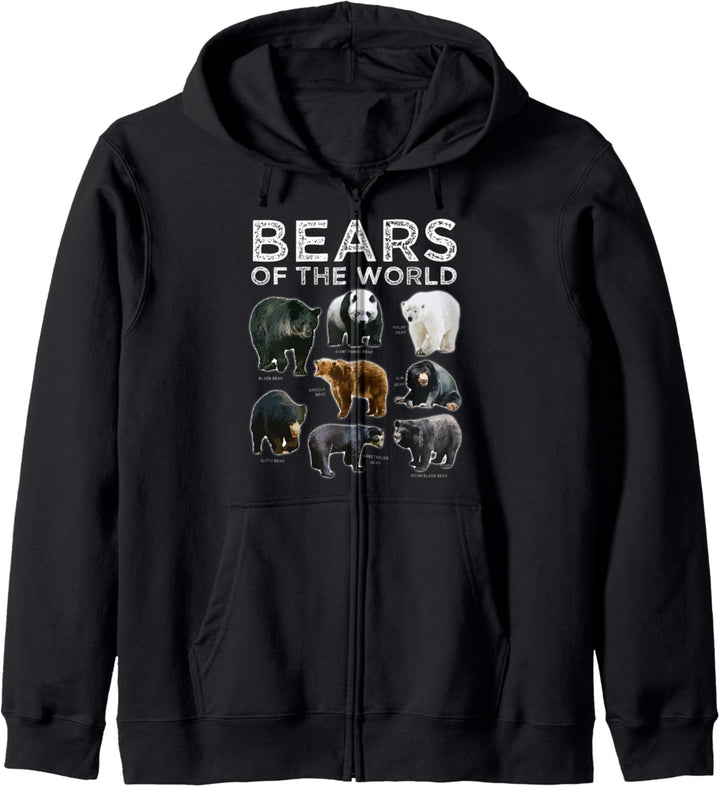 Acht Bären der Welt Panda Polar Grizzly Schwarzer Niedlicher Kapuzenjacke