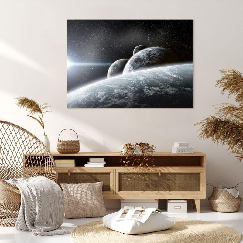 ARTTOR Bilder auf Leinwand 100x70cm Leinwandbild Planeten Kosmos Sterne Gross Wanddeko Bild Schlafzi