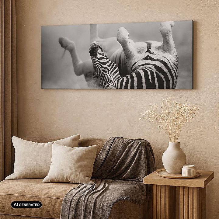 Wandbilder Dekoration Wohnzimmer Zebra Streifen Tier wild Panorama Bilder auf Leinwand 120x50cm Lein