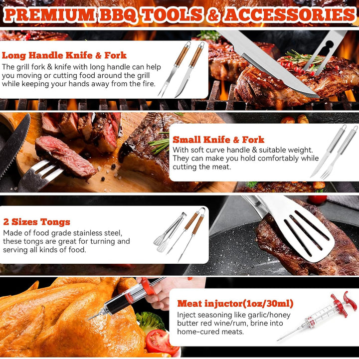 Grillbesteck Set 34-teilig, Edelstahl Grillzubehör, Grillzubehör Mit Aufbewahrungstasche Und Grillma