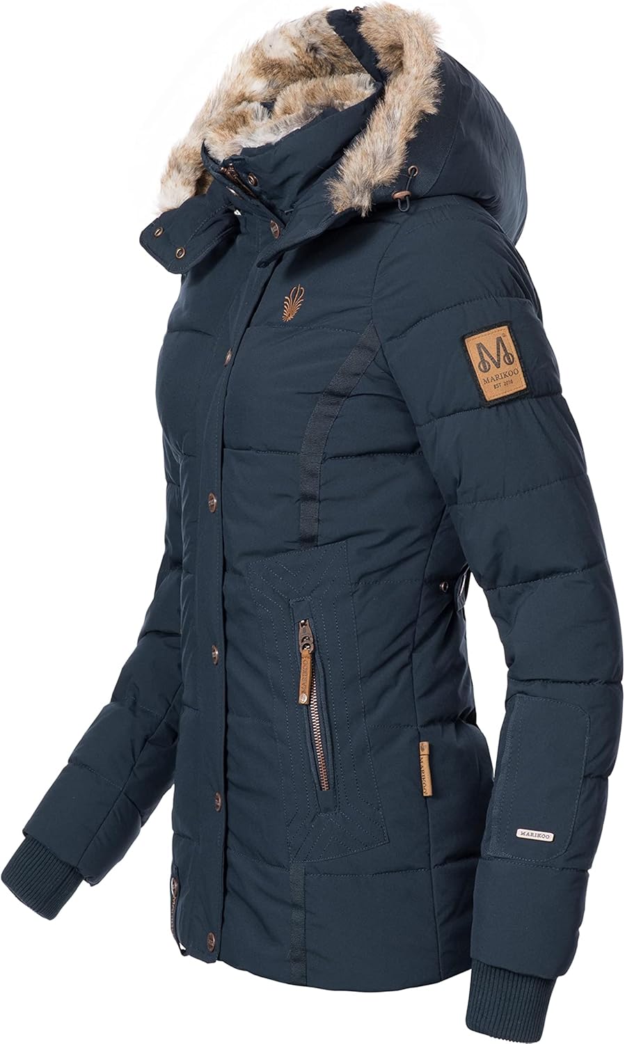 MARIKOO Damen Winterjacke warme Steppjacke mit Kunstfell Innenfutter Nekoo XS-3XL S Blau, S Blau