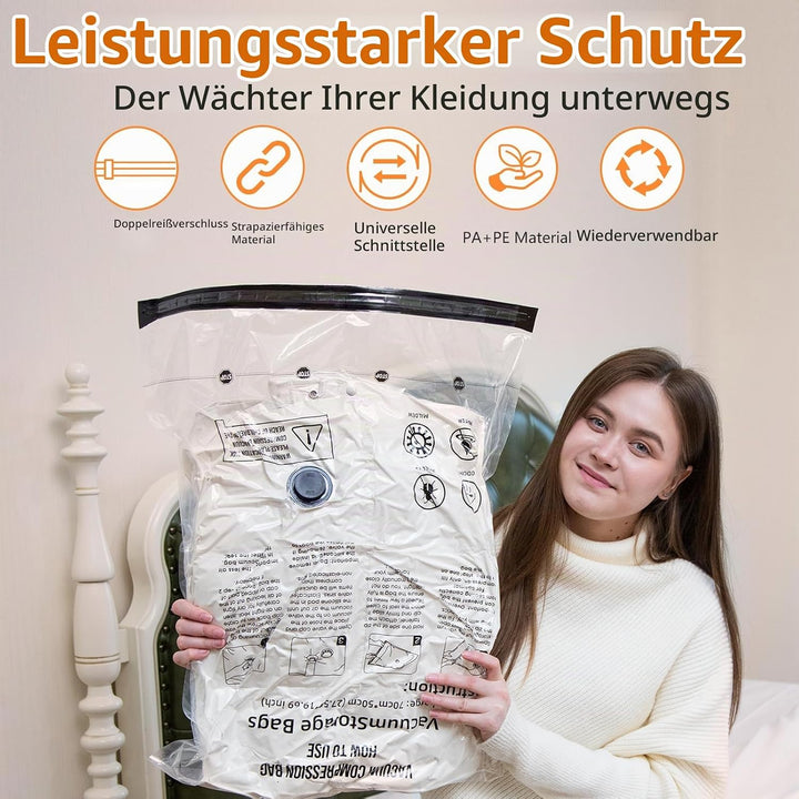 Vakuumbeutel mit kabelloser Pumpe - 12 Stück Set (4x40x50cm,4x50x70cm,4x60x80cm) wiederverwendbare V