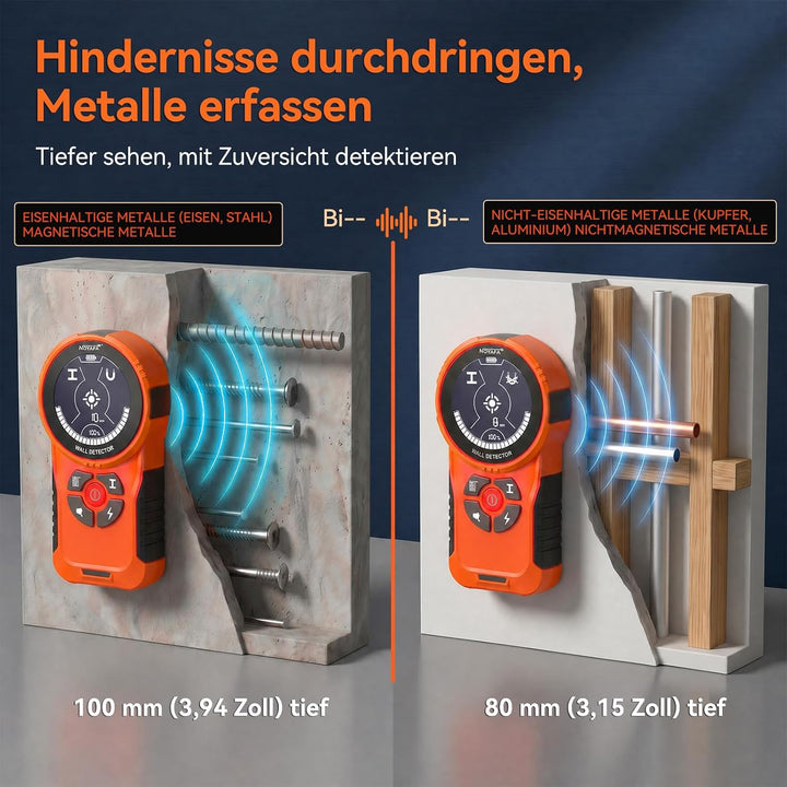 NOYAFA Leitungssuchgerät Ortungsgerät Leitungsfinder, Wiederaufladbar, HD-LCD-Display, für Metall, H