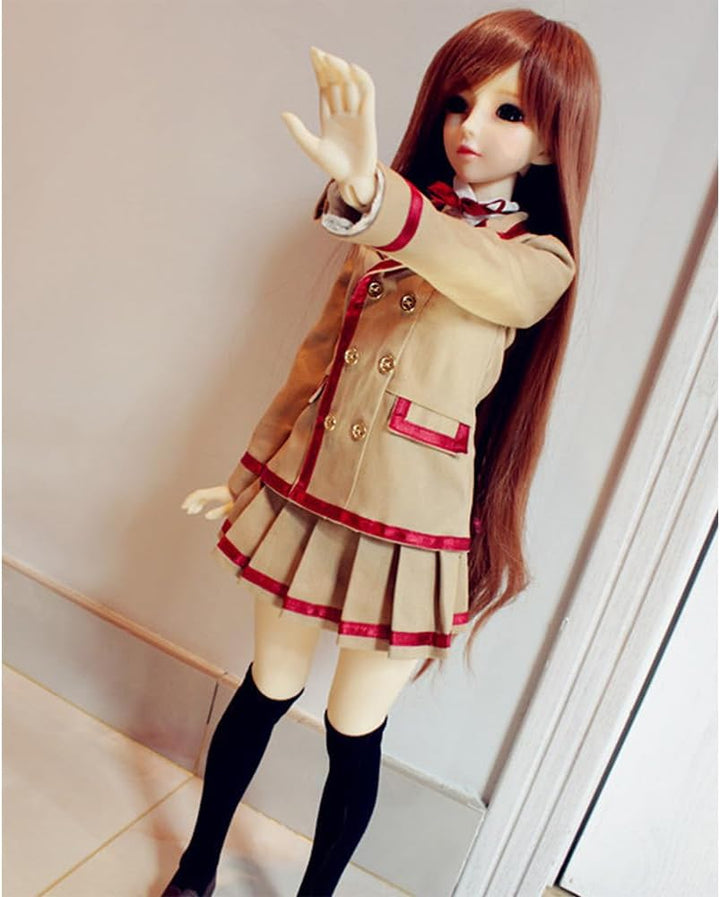 niannyyhouse 1/3 1/4 BJD Puppen Kleidung Khaki Mantel Weiss Hemd Faltenrock Socken Schuluniform Outf