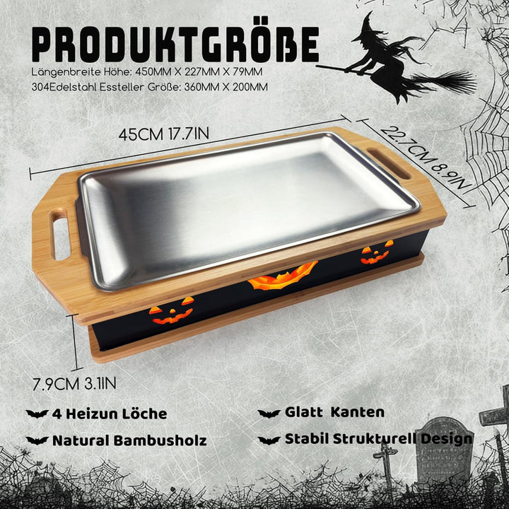BBQ Board zum Warmhalten, Fleischwarmhalter mit Edelstahl Grill Plate, Speisenwärmer für Grillen, Gr