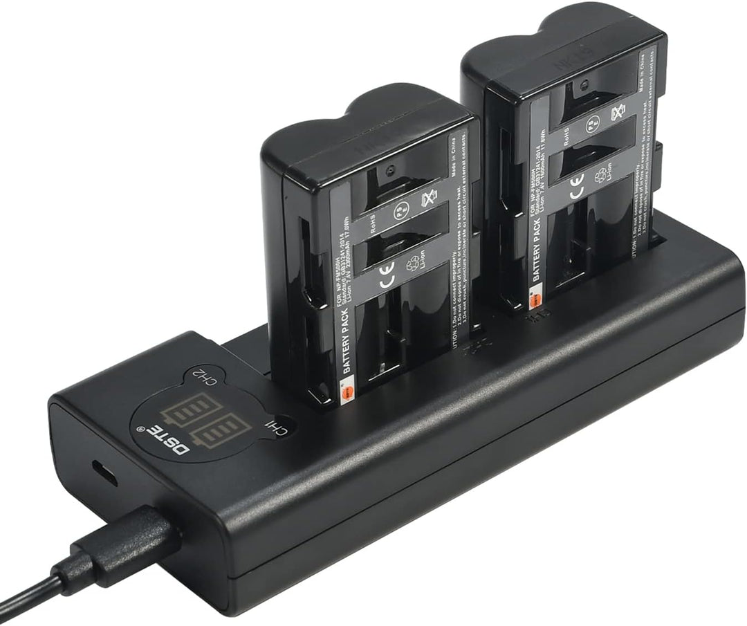 DSTE (2-Pack) NP-FM500H Ersatz Batterie + Duales USB-Ladegerät mit LCD-Display Kompatibel mit Sony a