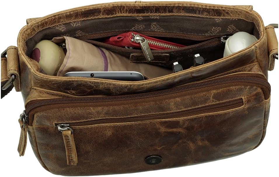 Geschenkset - Leder Damen Umhängetasche Schultertasche Messenger Tasche 25 cm Farbe braun