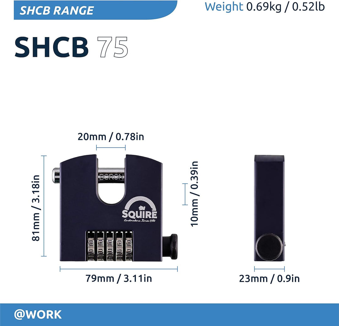Henry Squire HSQSHCB75 S/HOLD Combi 4WHEEL 75MM SHCB75 Sicherheitsvorhangschloss, Schwarz, 75 x 19 m