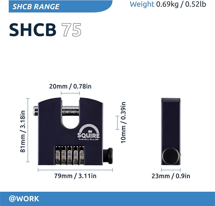 Henry Squire HSQSHCB75 S/HOLD Combi 4WHEEL 75MM SHCB75 Sicherheitsvorhangschloss, Schwarz, 75 x 19 m