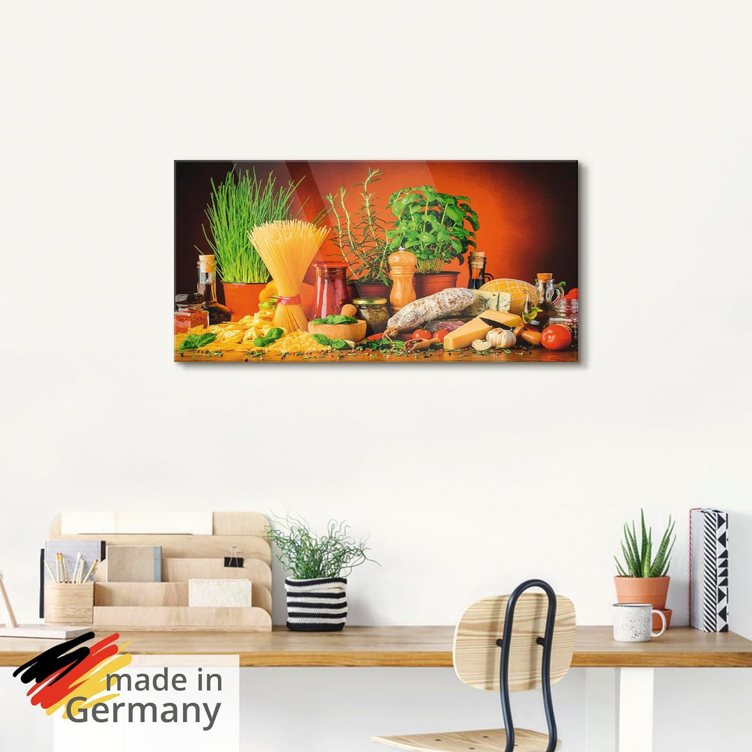ARTland Glasbilder Wandbild Glas Bild einteilig 50x50 cm Quadratisch Italien Pasta Nudeln Lebensmitt