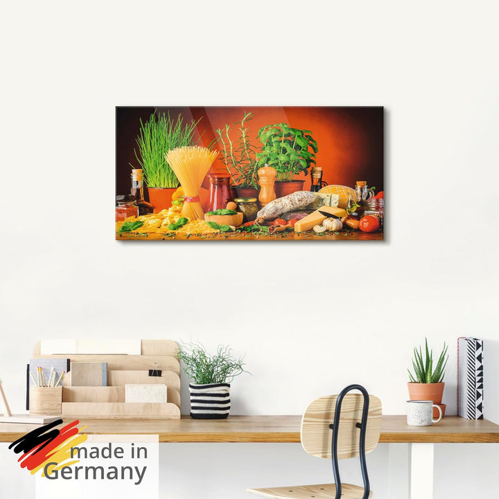 ARTland Glasbilder Wandbild Glas Bild einteilig 50x50 cm Quadratisch Italien Pasta Nudeln Lebensmitt