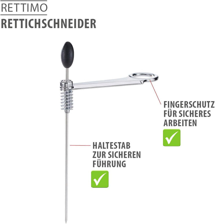 GEFU Rettichschneider RETTIMO – Rettich-Spiralschneider aus rostfreiem Edelstahl mit langen Haltesta