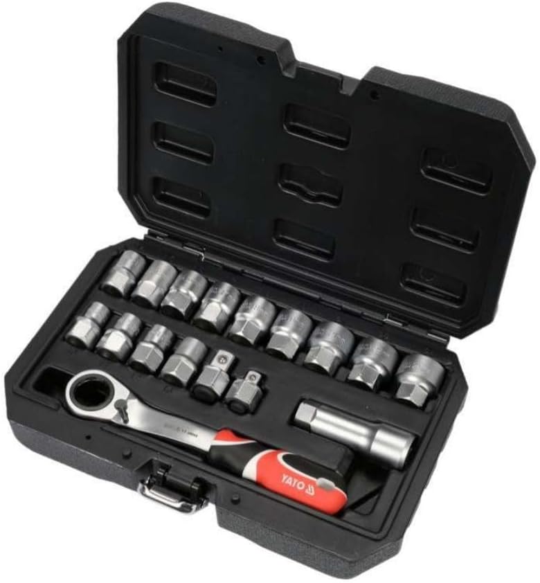 YATO YT-38653, Durchgangs-Steckschlüssel-Set, 17-teilig, Schnellspanner, 1/2 Zoll, 3/8 Zoll, reversi