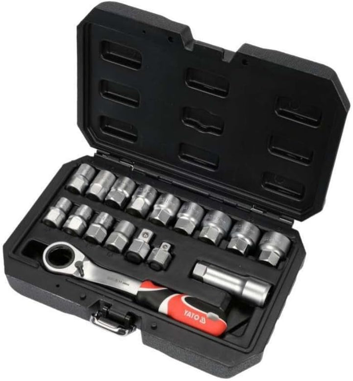 YATO YT-38653, Durchgangs-Steckschlüssel-Set, 17-teilig, Schnellspanner, 1/2 Zoll, 3/8 Zoll, reversi