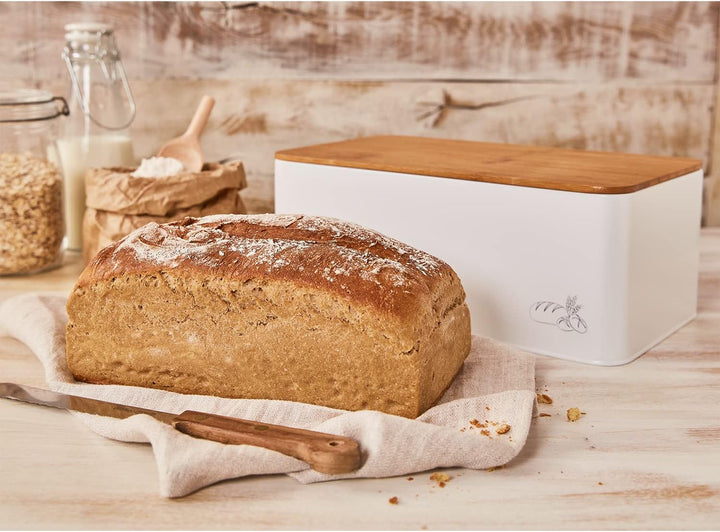 Birkmann, Laib & Seele Brotkasten, Metall mit Bambusdeckel, 33 cm, zum Aufbewahren von Brot und Teig