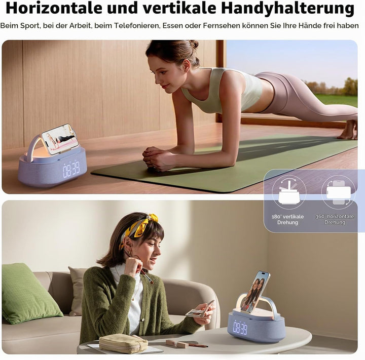 COLSUR Radiowecker Digital mit Wireless Charger, Bluetooth Lautsprecher Smart Wecker Schlummerfunkti