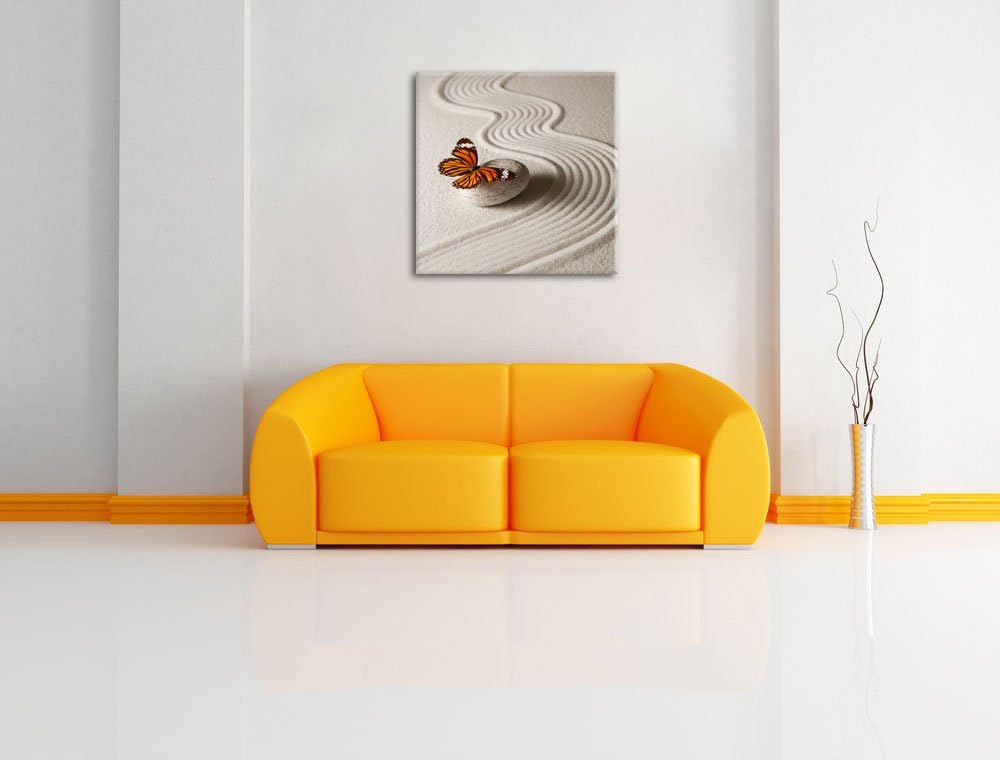 Zen Schmetterling, Format: 70x70 auf Leinwand, XXL riesige Bilder fertig gerahmt mit Keilrahmen, Kun