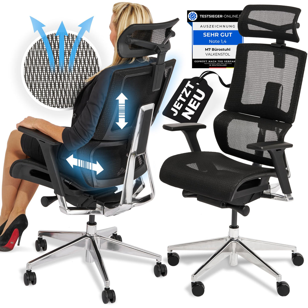 VALKENSTOL M7 Bürostuhl Ergonomisch mit Adaptiver Lordosenstütze Chefsessel Ergonomischer Bürostuhl