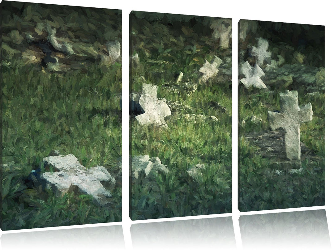 Pixxprint Friedhof als Leinwandbild/Grösse: 3 Teilig (120x80) cm/Wandbild/Kunstdruck/fertig bespannt